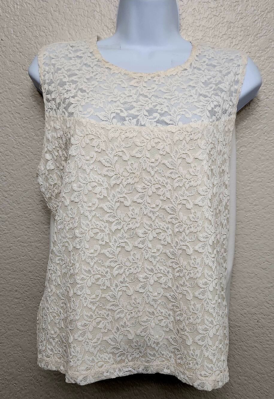 Vintage Clearwater Creek Ivory Lace Lined Sleeveless Top Large Lightweight Soft